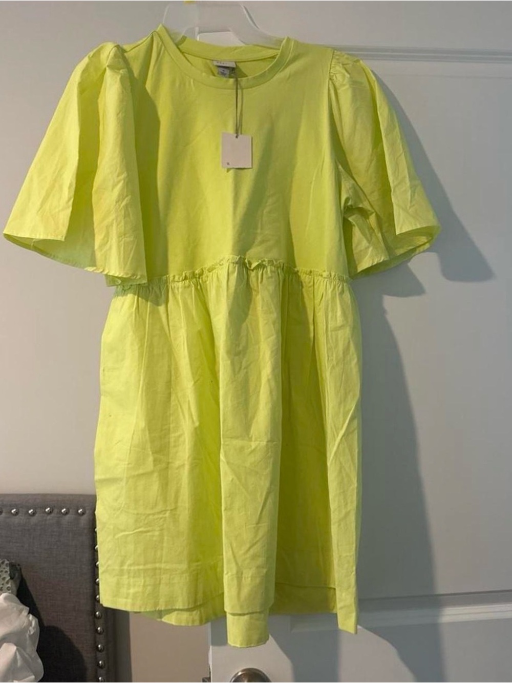 a new day Neon Yellow Puff Sleeve Casual Dress